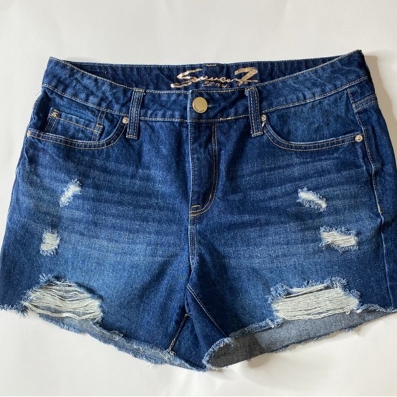 Seven7 Blue Cut-Off Jean Shorts with Distressed Details - Picture 1 of 8